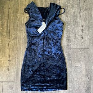 Velvet Navy Blue Bodycon Dress, NWT, Size Small